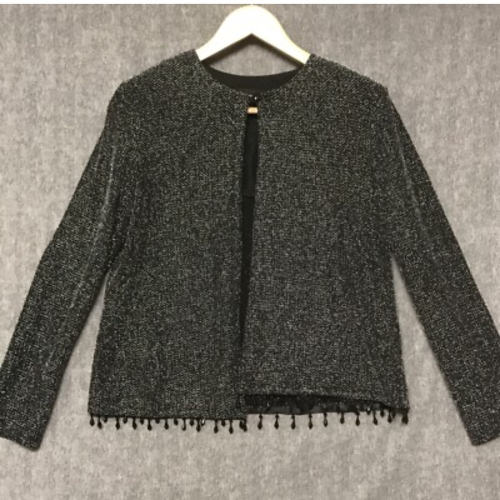 Dressbarn Women's Elegant Black/Gold Shimmer Cardigan - Picture 4 of 7